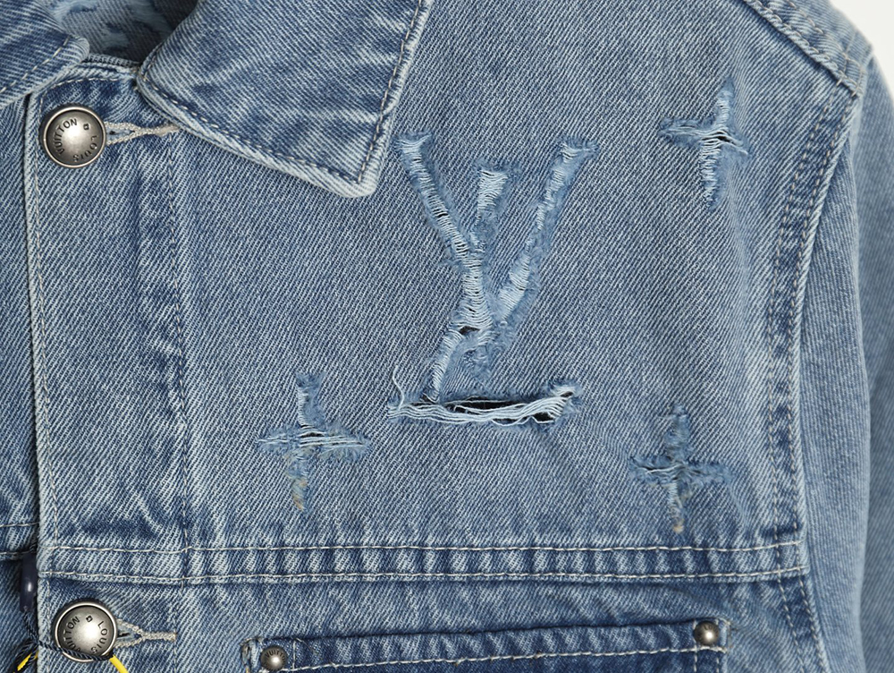 Louis Vuitton laser-positioned LoGo distressed denim jacket