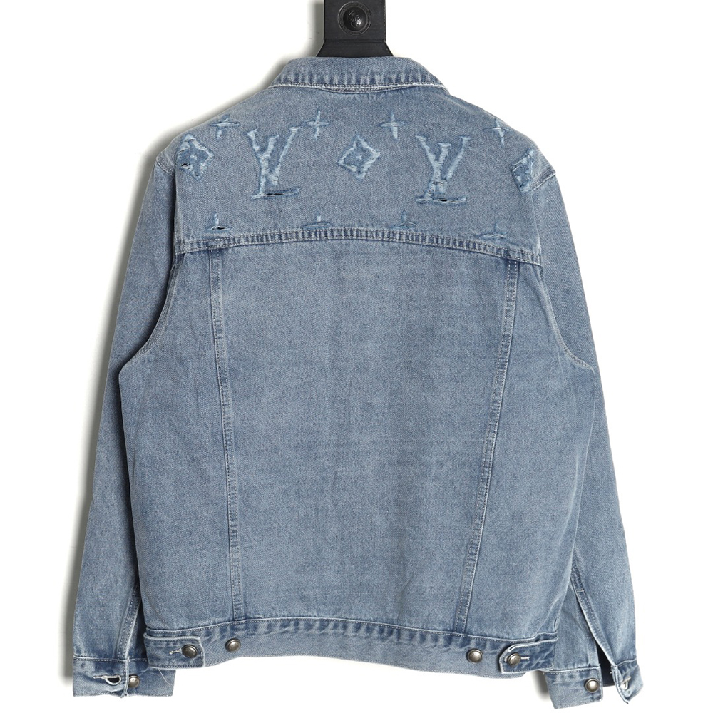 Louis Vuitton laser-positioned LoGo distressed denim jacket