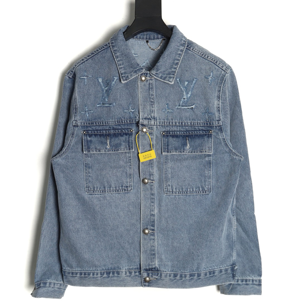 Louis Vuitton laser-positioned LoGo distressed denim jacket