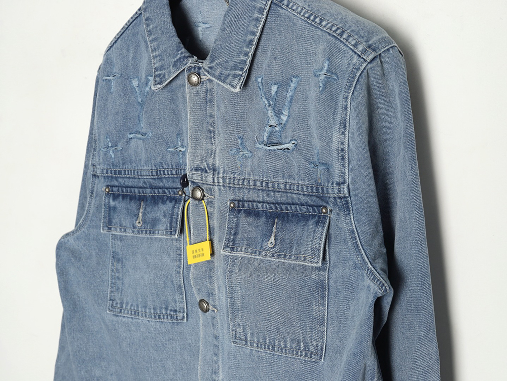 Louis Vuitton laser-positioned LoGo distressed denim jacket