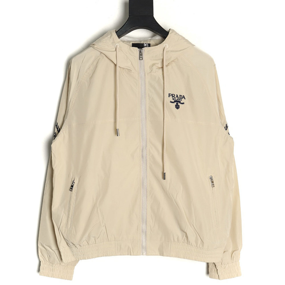 Prada Embroidered Logo Zip-Up Jacket