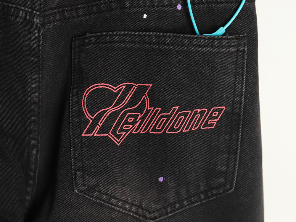 We11 Done embroidered lettering ripped washed denim wide-leg pants