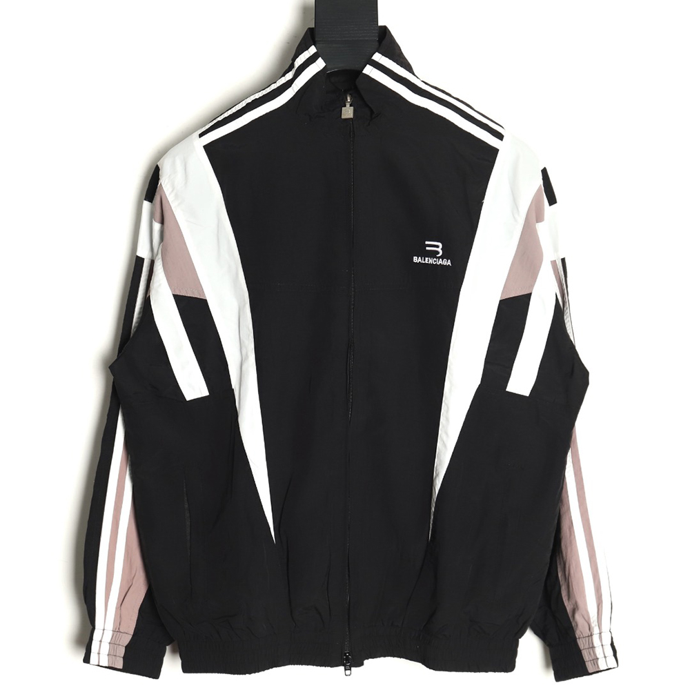 Balenciaga double hook embroidery color block stand collar jacket