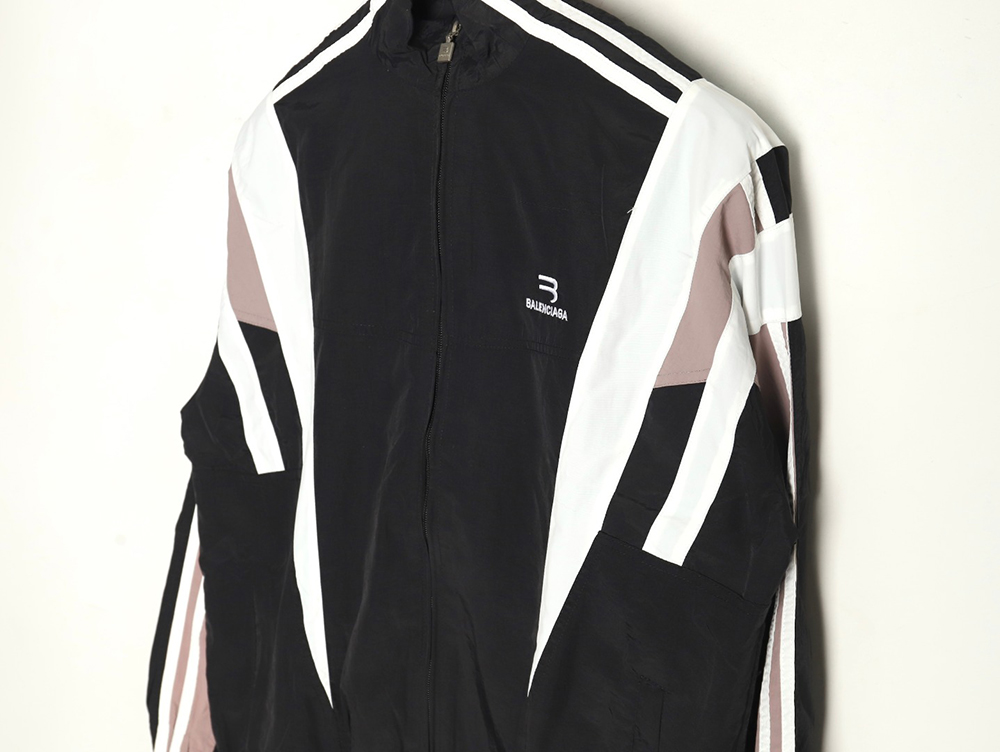 Balenciaga double hook embroidery color block stand collar jacket