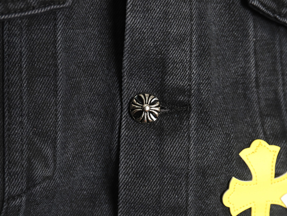 Chrome Hearts yellow and white leather cross denim jacket coat