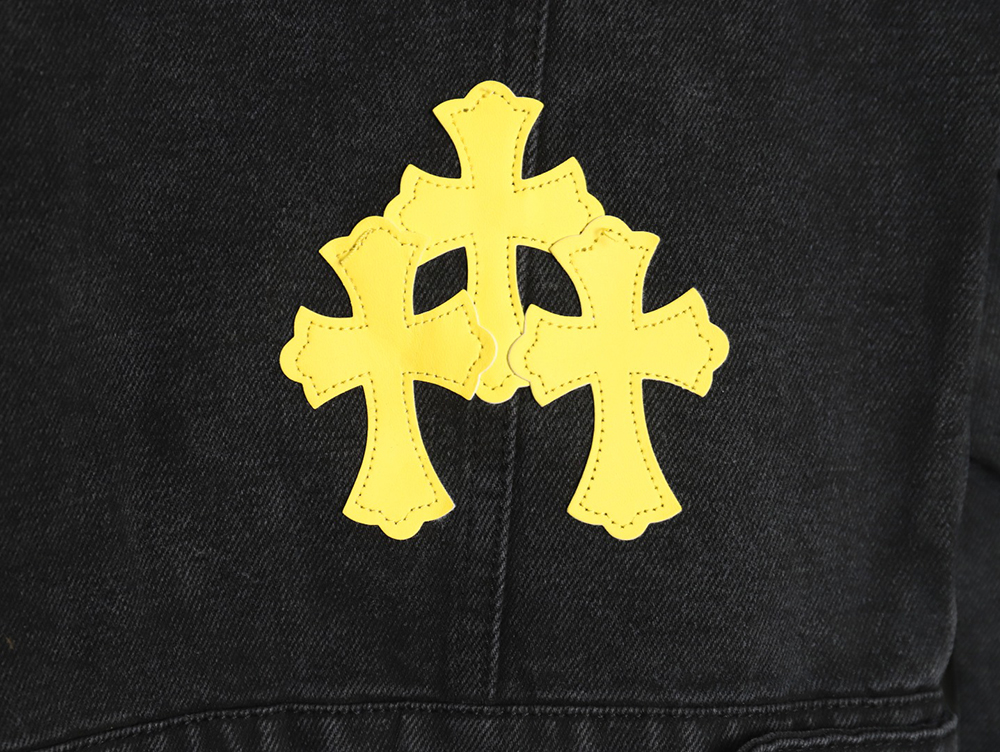 Chrome Hearts yellow and white leather cross denim jacket coat