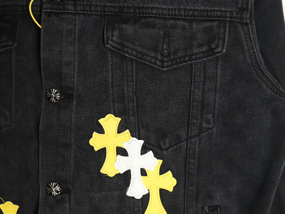 Chrome Hearts yellow and white leather cross denim jacket coat