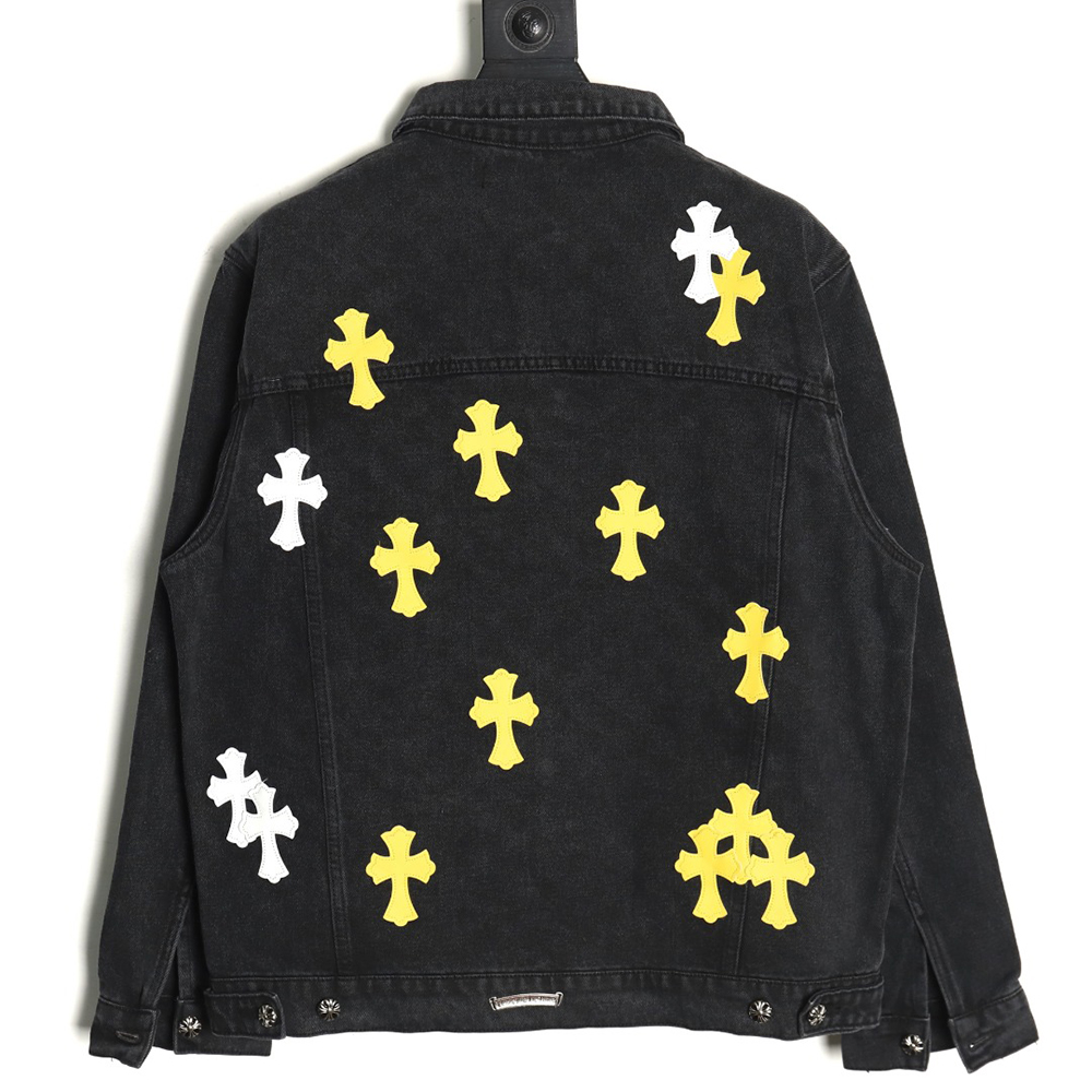 Chrome Hearts yellow and white leather cross denim jacket coat