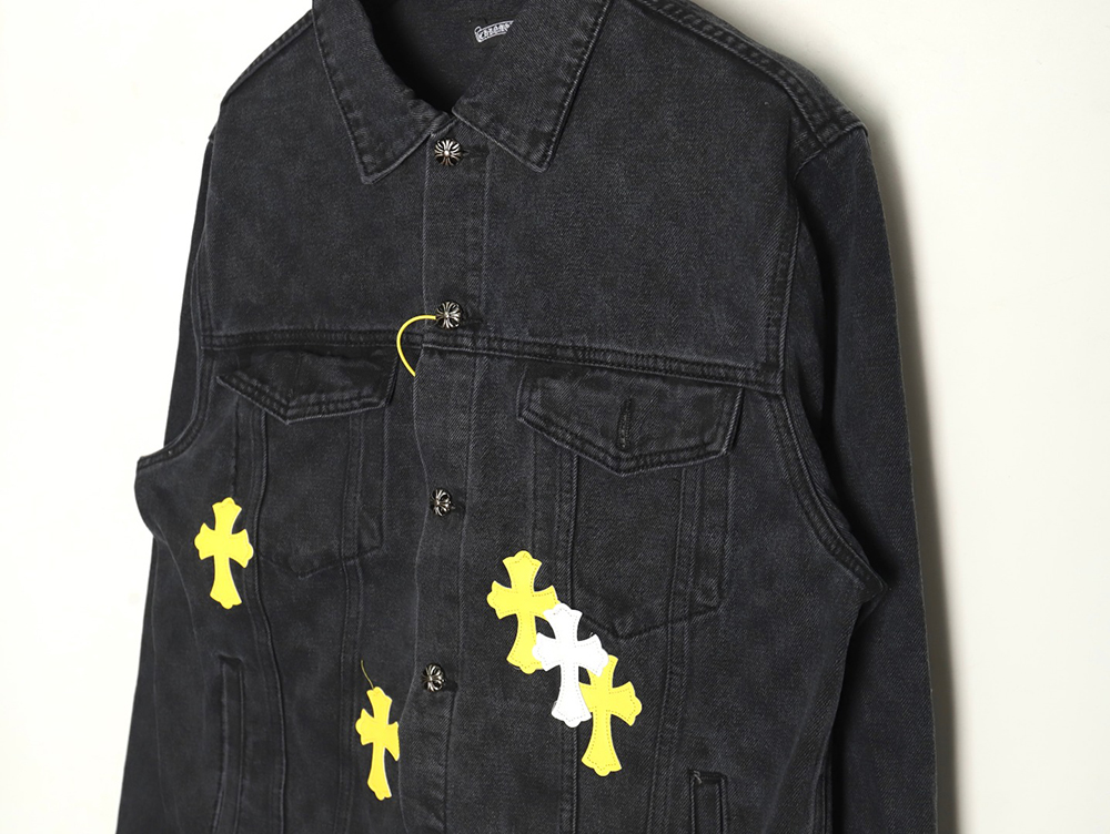 Chrome Hearts yellow and white leather cross denim jacket coat