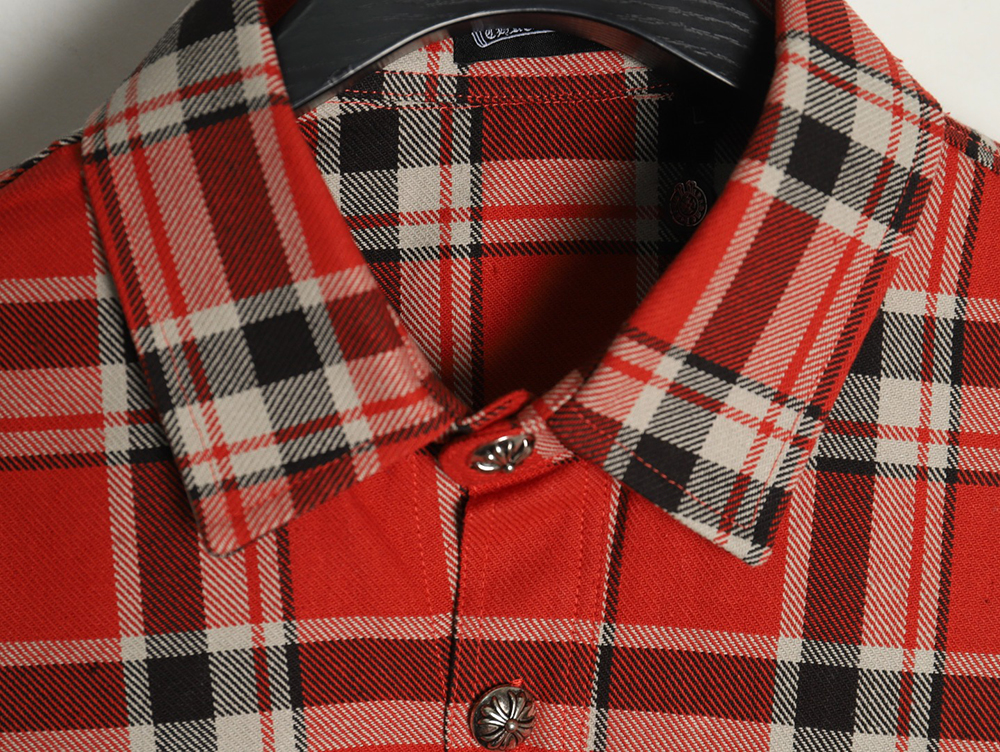 Chrome Hearts Striped Plaid Stitching Silver Button Cardigan Shirt
