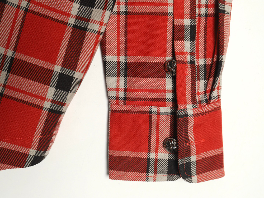 Chrome Hearts Striped Plaid Stitching Silver Button Cardigan Shirt