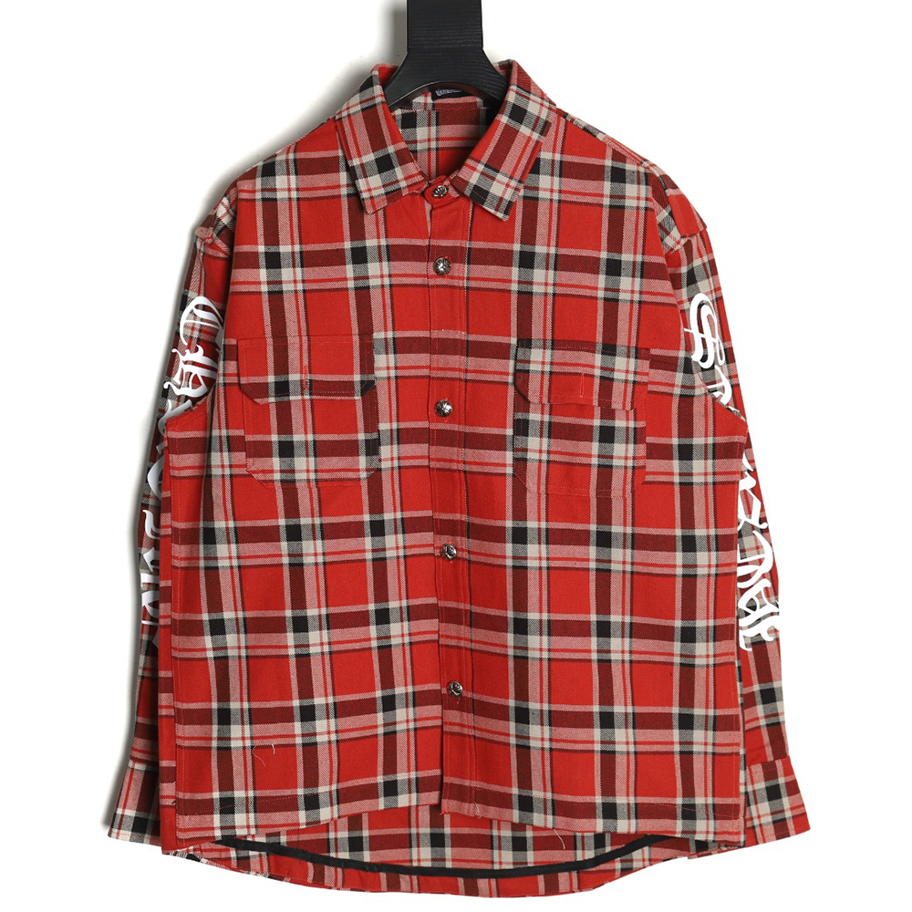 Chrome Hearts Striped Plaid Stitching Silver Button Cardigan Shirt
