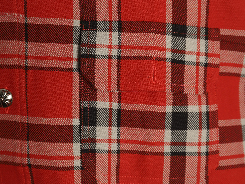 Chrome Hearts Striped Plaid Stitching Silver Button Cardigan Shirt