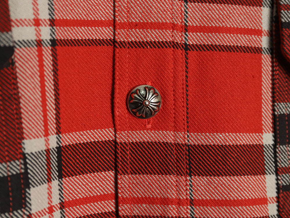 Chrome Hearts Striped Plaid Stitching Silver Button Cardigan Shirt