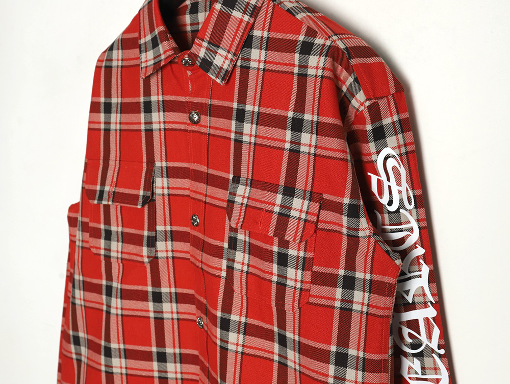 Chrome Hearts Striped Plaid Stitching Silver Button Cardigan Shirt