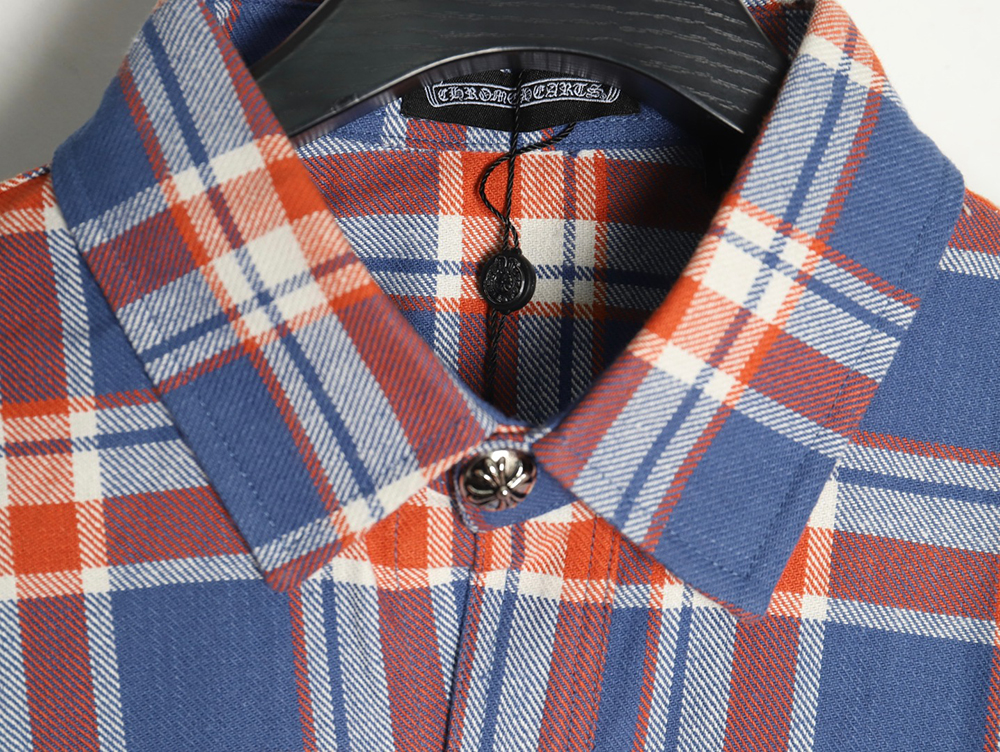 Chrome Hearts Striped Plaid Stitching Silver Button Cardigan Shirt TSK1