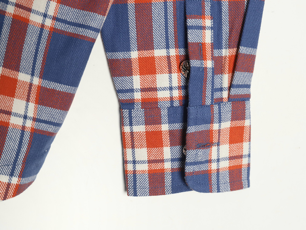 Chrome Hearts Striped Plaid Stitching Silver Button Cardigan Shirt TSK1