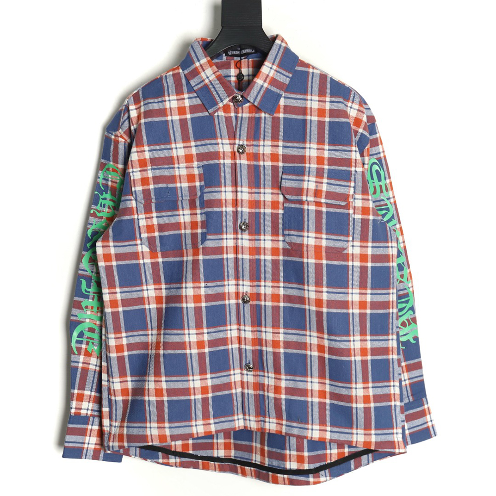 Chrome Hearts Striped Plaid Stitching Silver Button Cardigan Shirt TSK1