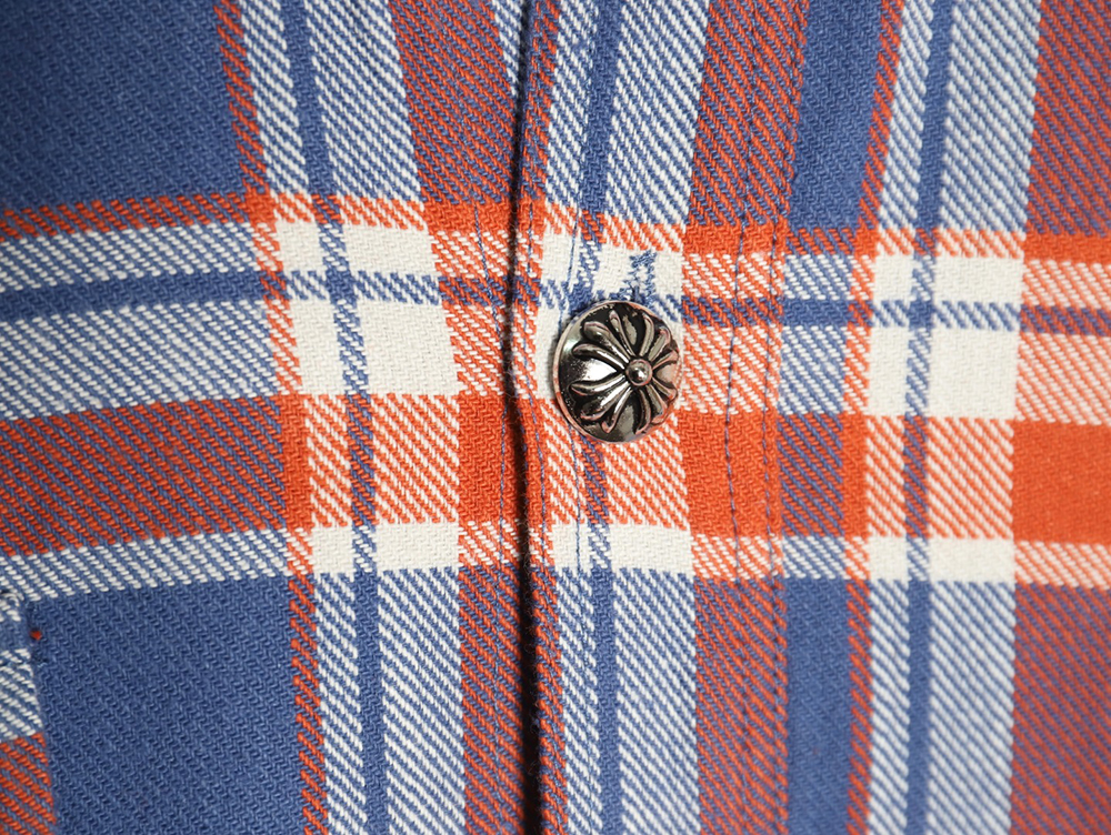 Chrome Hearts Striped Plaid Stitching Silver Button Cardigan Shirt TSK1