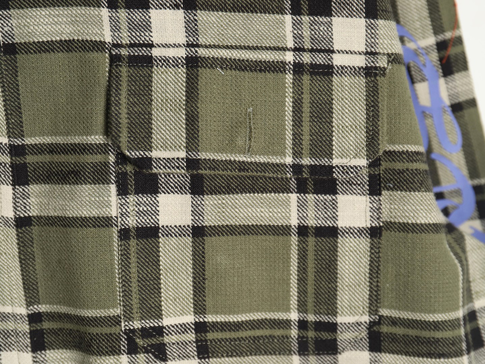 Chrome Hearts Striped Plaid Stitching Silver Button Cardigan Shirt TSK2