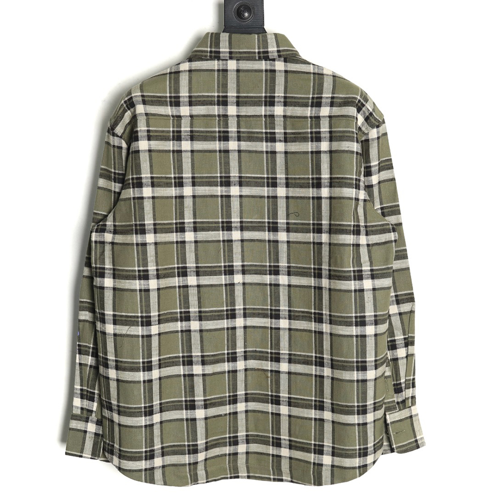 Chrome Hearts Striped Plaid Stitching Silver Button Cardigan Shirt TSK2