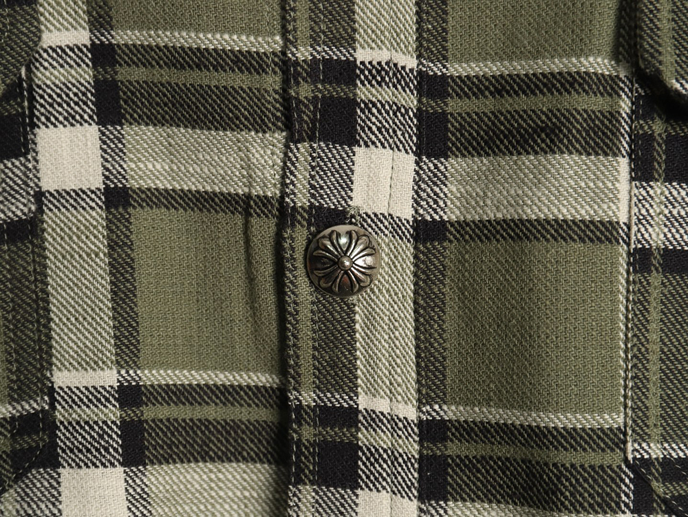Chrome Hearts Striped Plaid Stitching Silver Button Cardigan Shirt TSK2
