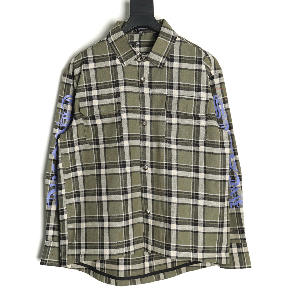Chrome Hearts Striped Plaid Stitching Silver Button Cardigan Shirt TSK2