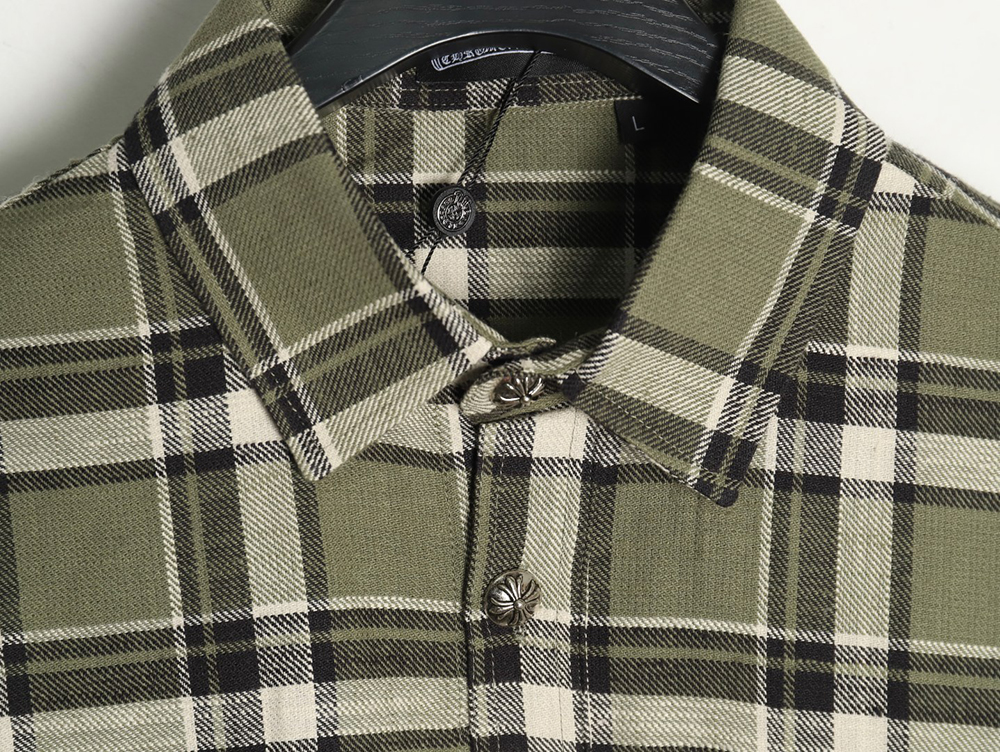 Chrome Hearts Striped Plaid Stitching Silver Button Cardigan Shirt TSK2