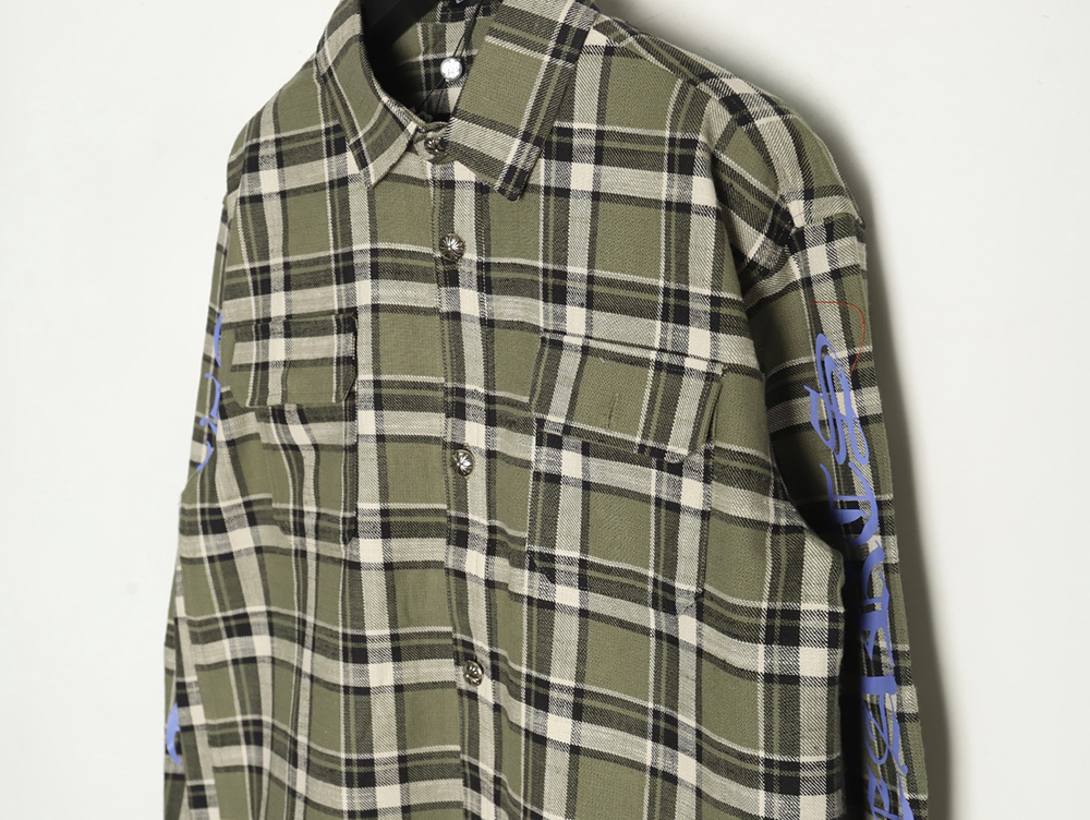 Chrome Hearts Striped Plaid Stitching Silver Button Cardigan Shirt TSK2