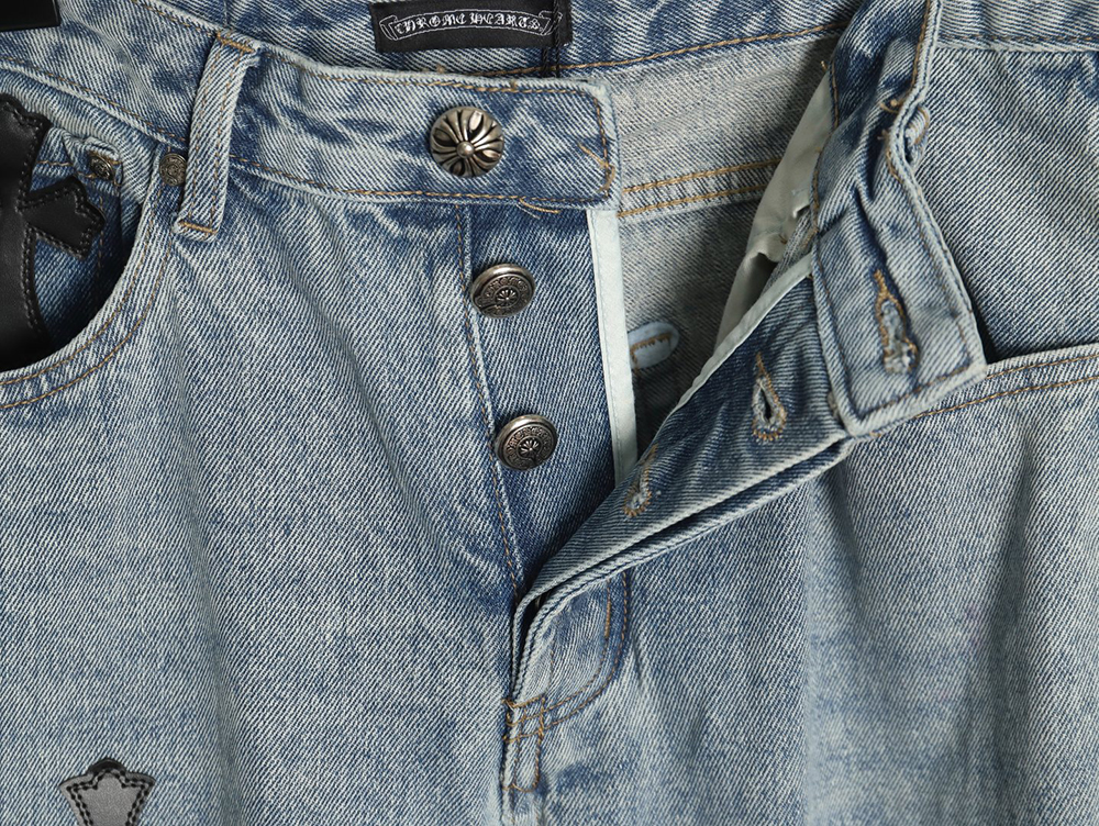 Chrome Hearts Flared Destroyed Leather Jeans