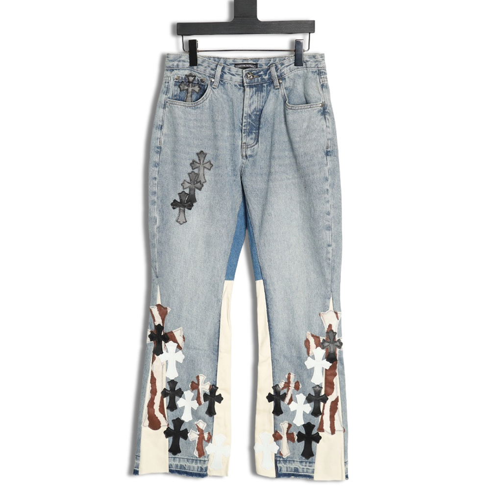 Chrome Hearts Flared Destroyed Leather Jeans