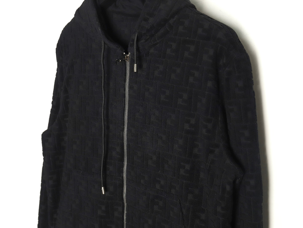 Fendi flocked full print hooded zip-up sweatshirt jacket