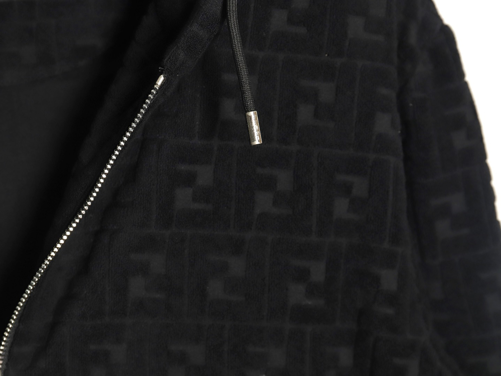 Fendi flocked full print hooded zip-up sweatshirt jacket