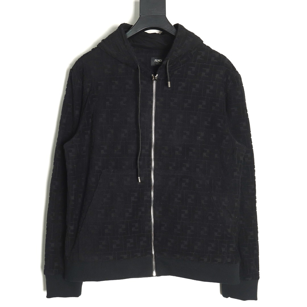 Fendi flocked full print hooded zip-up sweatshirt jacket
