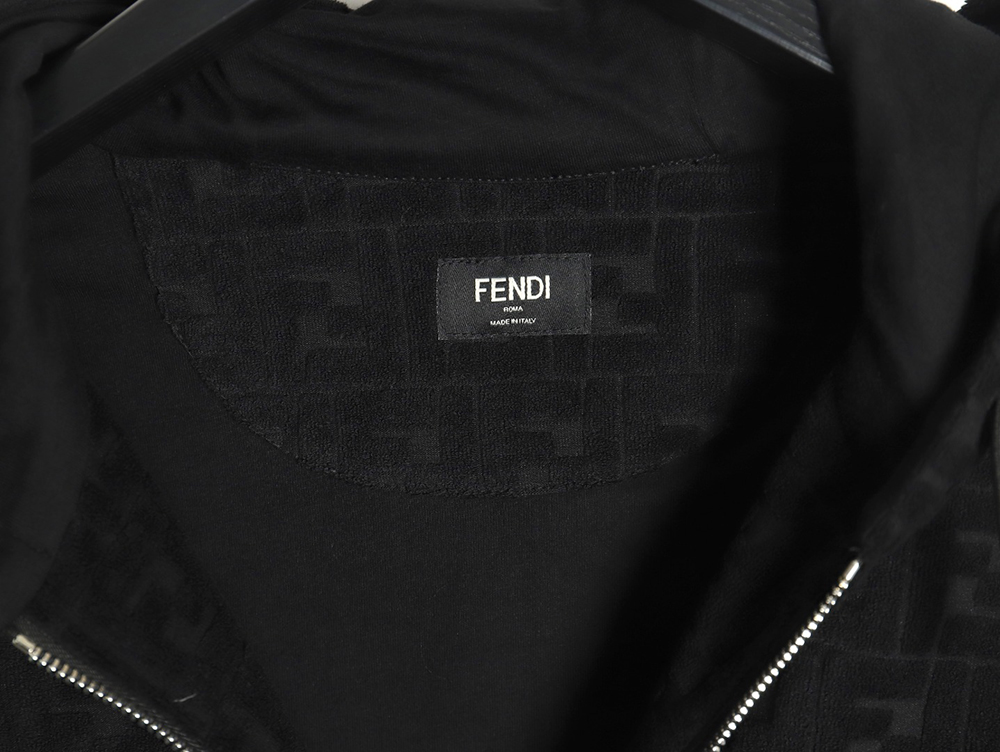 Fendi flocked full print hooded zip-up sweatshirt jacket