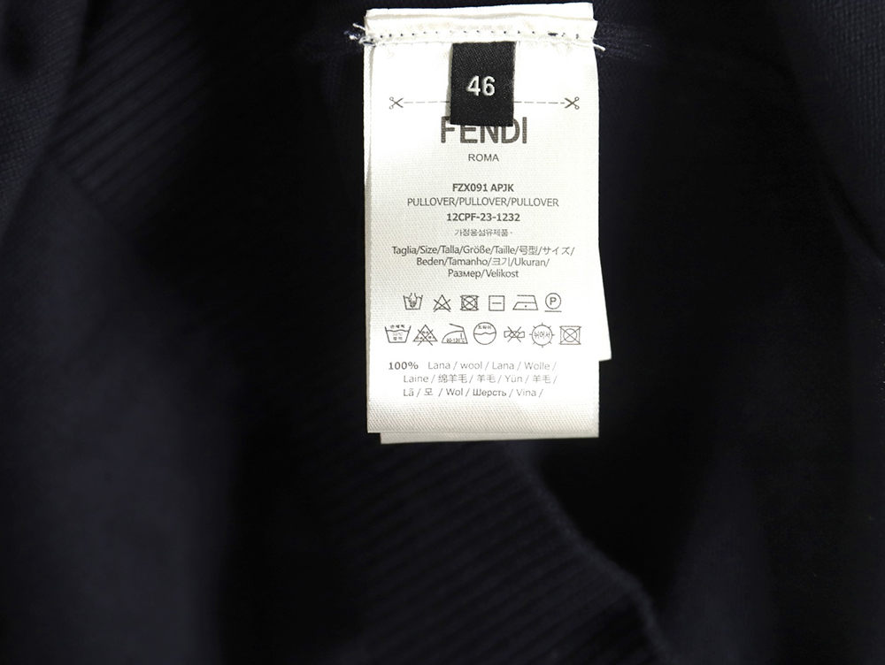 Fendi Embossed Pocket Navy Crew Neck Sweater