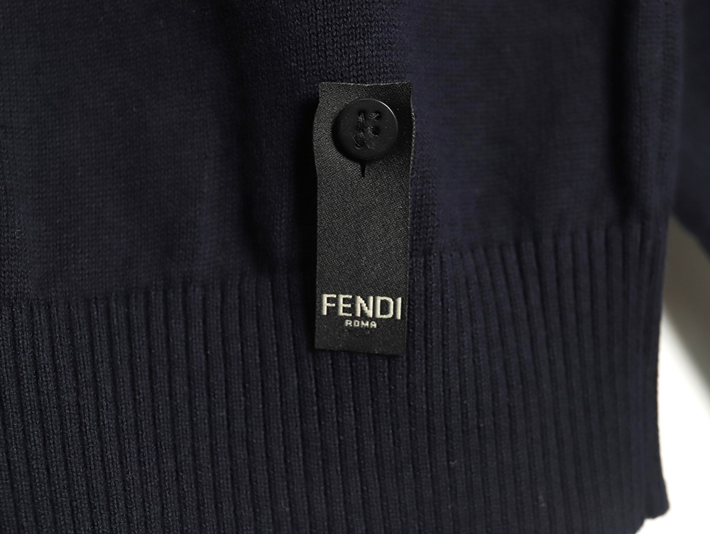 Fendi Embossed Pocket Navy Crew Neck Sweater