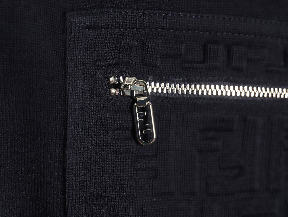 Fendi Embossed Pocket Navy Crew Neck Sweater