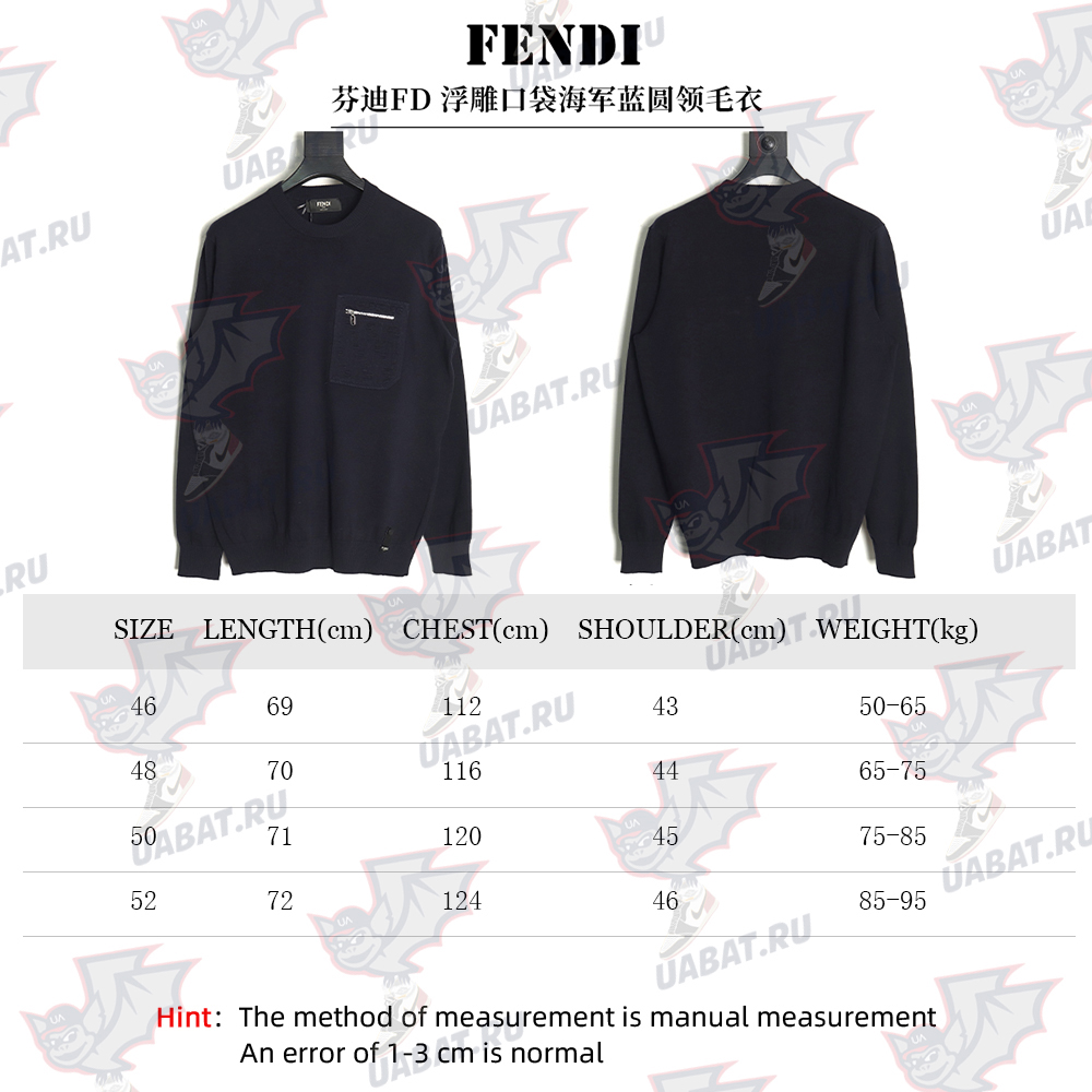 Fendi Embossed Pocket Navy Crew Neck Sweater