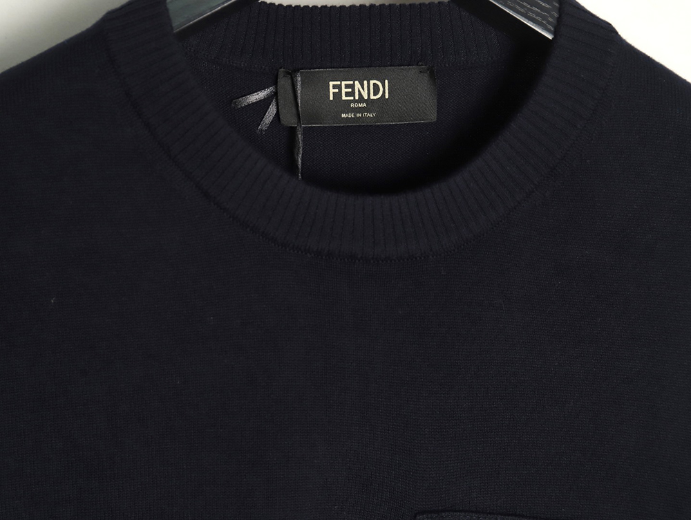 Fendi Embossed Pocket Navy Crew Neck Sweater
