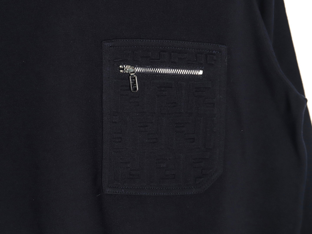 Fendi Embossed Pocket Navy Crew Neck Sweater