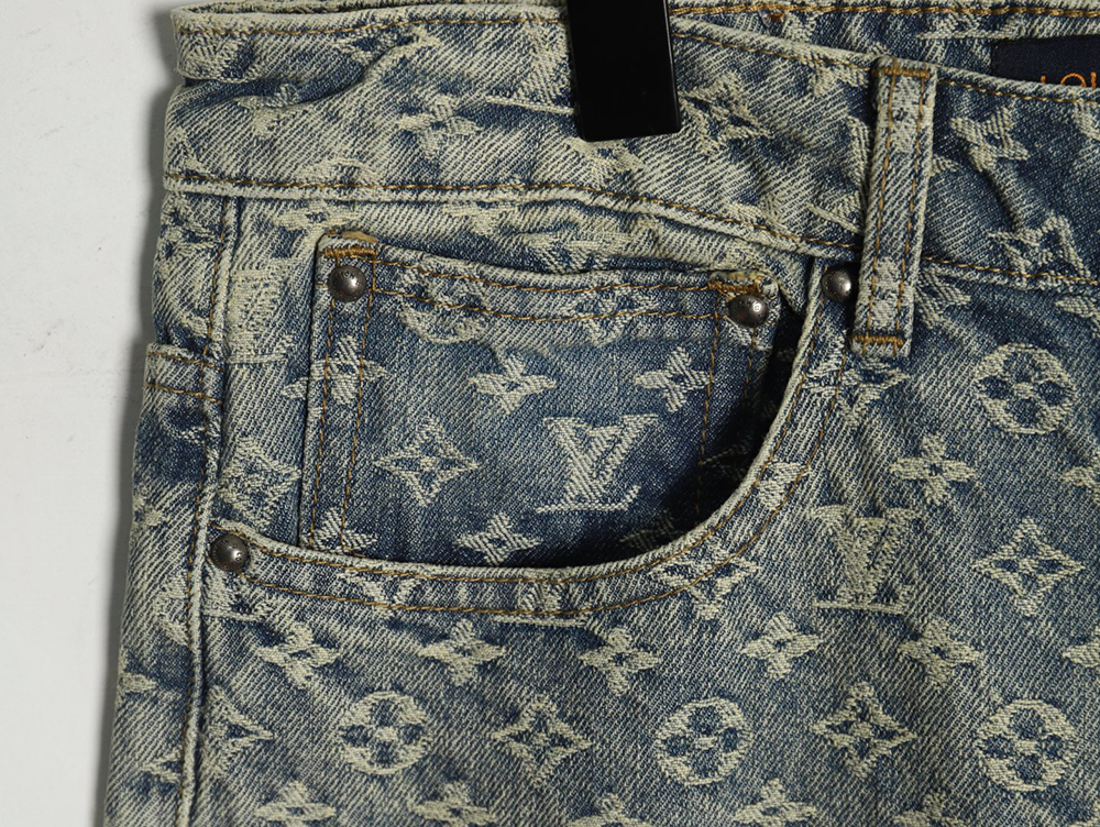 Louis Vuitton all-over jacquard straight washed denim trousers