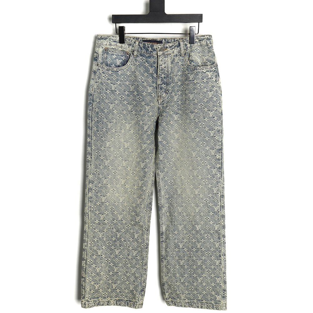 Louis Vuitton all-over jacquard straight washed denim trousers