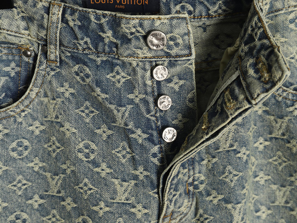 Louis Vuitton all-over jacquard straight washed denim trousers