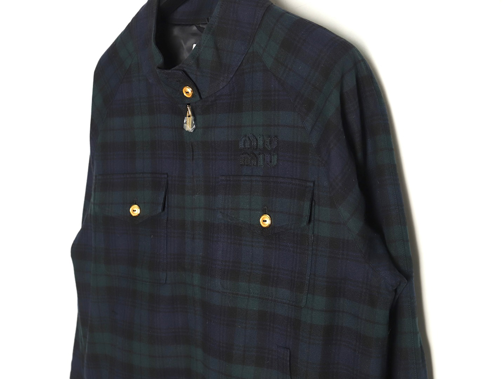 Miu Miu Green Check Wool Plaid Jacket