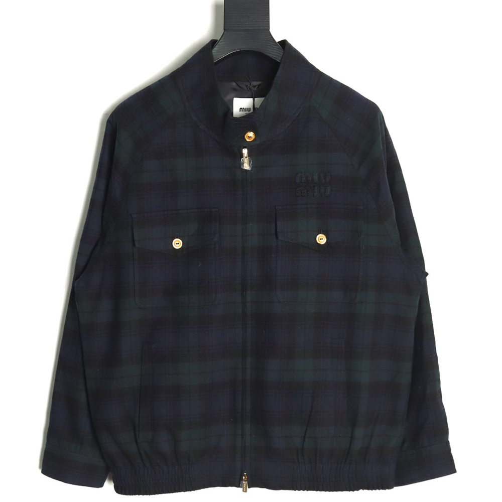 Miu Miu Green Check Wool Plaid Jacket