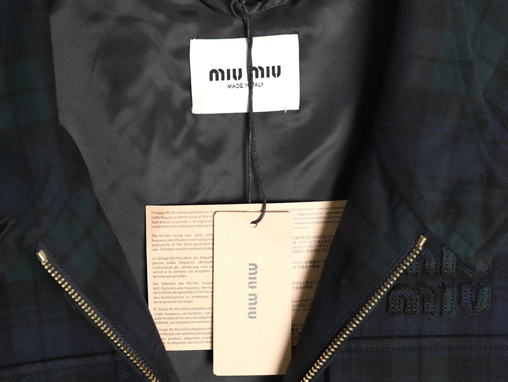 Miu Miu Green Check Wool Plaid Jacket
