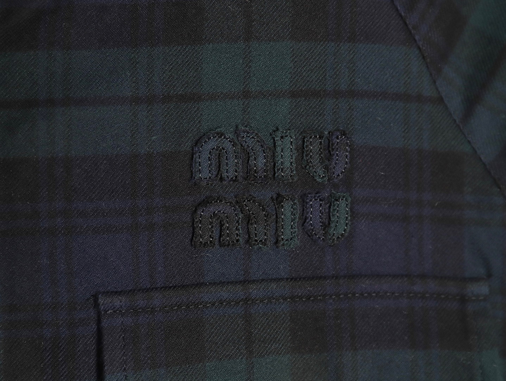 Miu Miu Green Check Wool Plaid Jacket