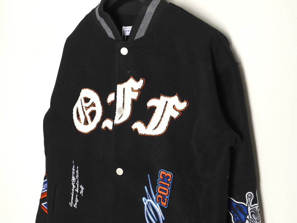 Off-White embroidered leather baseball jacket