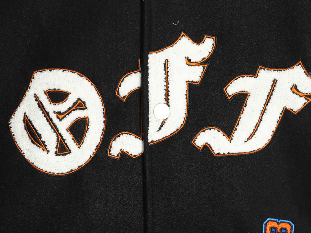 Off-White embroidered leather baseball jacket